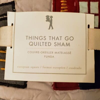 Pottery Barn Kids QUILTED EURO PILLOW SHAM 26x26 Cover Things That Go Truck New-image