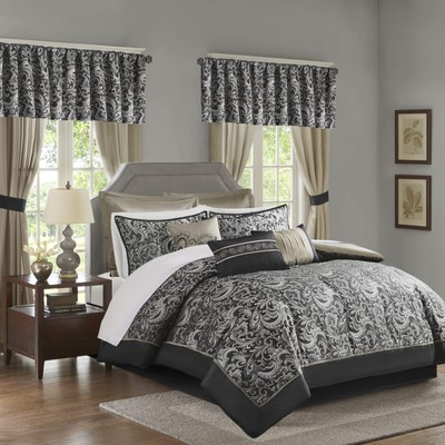 Essentials Brystol 24 Piece Room in a Bag Faux Silk Comforter Jacquard Paisle...-image