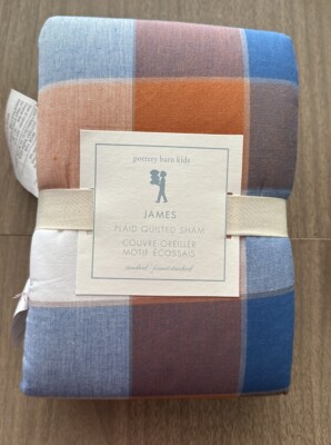 Pottery Barn Kids JAMES Plaid Quilted Sham Standard 20 x 26 inches New-image