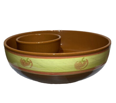 Large Val Do Sol Portugal Pottery Serving Bowl Chips Dip 1 Piece Glazed Red Clay-image