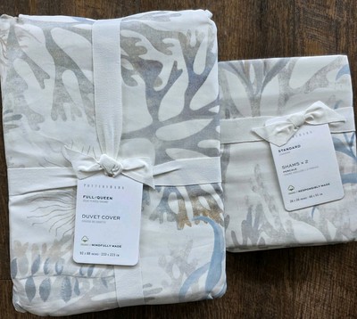 Pottery Barn Full Queen Coral Organic Cotton Duvet Cover & 2 Shams-image