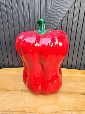 Handmade Studio Pottery Red Pepper Shaped Sculpture Hand Signed MARTY-image