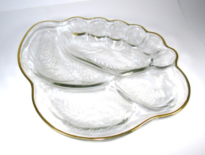 Vintage Large Glass Relish Dip Veggie Deviled Eggs Serving Plate Dish Party Tray-image