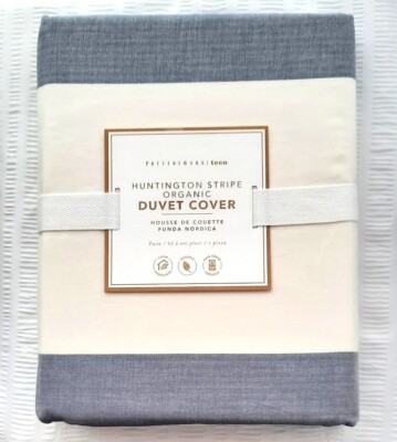 Pottery Barn Huntington Stripe Organic Duvet Cover Twin Cozy Softness Classic-image