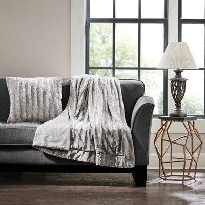 Madison Park Duke Luxury Long Faux Fur Throw Gray 50