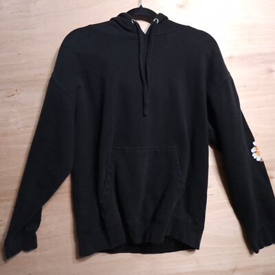 Rip N Dip Hoodie Mens Large Black Floral Cat Graphic Sleeve Elbows Fleece Lined-image