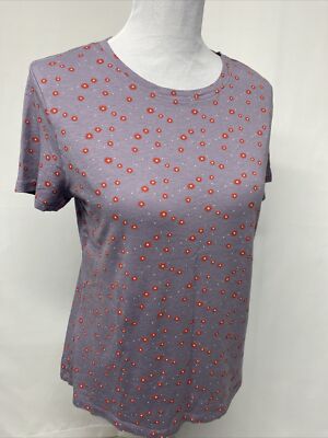 DIP Women’s Top Large Purple Orange Floral Round Neck Short Sleeve T Shirt-image