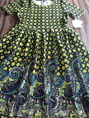 NEW LuLaRoe 2 print Large 14/16 12/14 Black Dip Green Paisley Unicorn 🦄 Diamond-image
