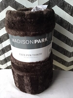 NEW Madison Park Brown Faux Fur BLANKET THROW  SO SOFT-image