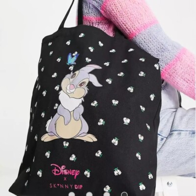NWT Disney x Skinny Dip Collab Thumper Black Canvas Tote Bag-image