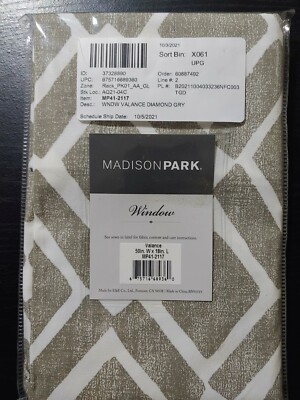 Madison Park Delray Diamond Grey and White Window Valance 50