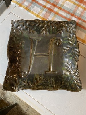 Studio Pottery Plate Jennie Hillman Initial H Green Ruffle Edge Glazed-image