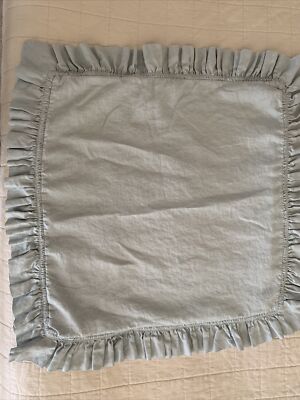Pottery Barn Belgian Flax Linen Fringe Ruffle Standard Sham Blue Frost -image