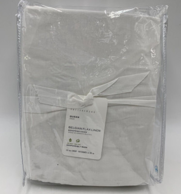 Pottery Barn Belgian Flax Linen Box Spring Cover w/ Decking White Queen #9720D-image