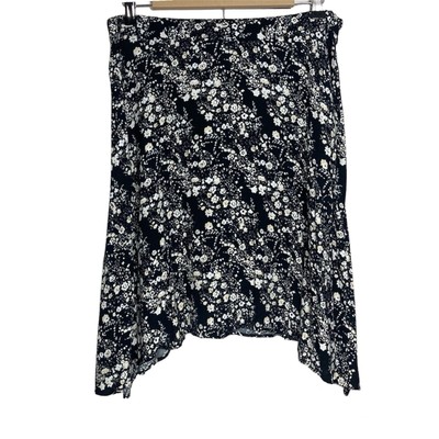 Gap Skirt Womens Large Dipped Hem Flowy Romantic Black Floral A-Line Knee Length-image
