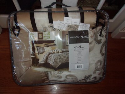 Madison Park Wellington Black Gold Jacquard California King Comforter Set 12pc-image