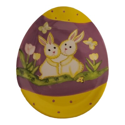Studio 33 Ceramic Decorative Easter Egg Shaped Plate with Bunnies, 9 1/4
