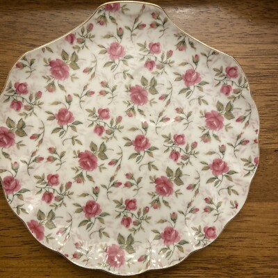 Lefton China Rose Chintz Clam Shell Shaped Snack 3 Plates Replacements-image