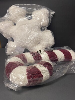 Pottery Barn Cozy Candy Cane & Sherpa Snowflake Pillow SET NEW-image