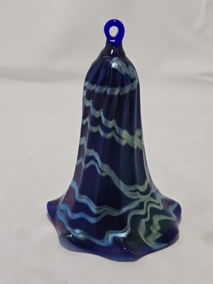 LUNDBERG STUDIOS ART GLASS BELL    SIGNED L S '94 BLUE AND GREEN IRIDESCENT -image