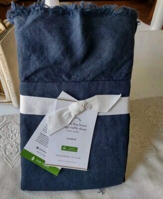 Pottery Barn Standard Sham Belgian Flax Linen Midnight Blue-image