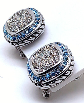 A-0 GORGEOUS  Crystal & blue color Silver Cable Omega Latch Post fashion Earring-image