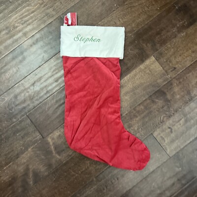 NWT Pottery Barn Classic Large Red Ivory Velvet Christmas Stocking Mono Stephen-image