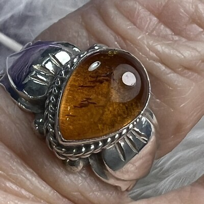 TEARDROP Sterling Silver VINTAGE STUDIO MADE AMBER 7/16