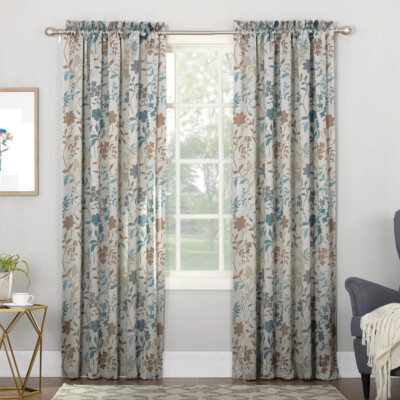 Curtains, Sun Zero Oakland Rod Pocket Floral Stone Single Panel 54 x 84-image