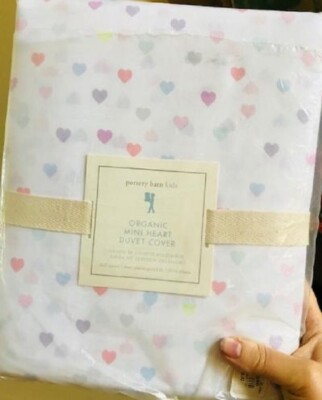 Pottery Barn Mini Heart Duvet Cover Queen Multi Color Pastel No Shams Kids New🦩-image