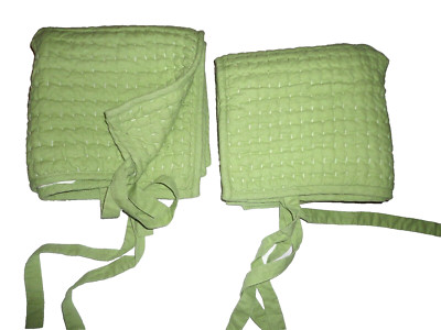 POTTERY BARN GREEN PICKSTITCH BELGIUM LINEN (2) THROW PILLOW COVERS 18X18-image