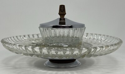 Kromex Lazy Susan Sculptura Chrome & Cut Glass Dip Bowl Set in Original Box-image