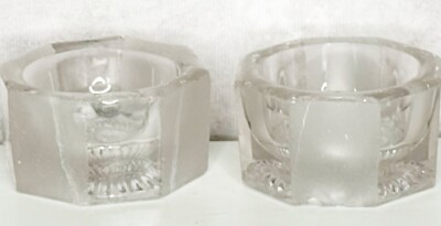 Salt Cellar Dip Dish Large 3” Frosted Clear Glass Octagon Set Of 2 EUC-image