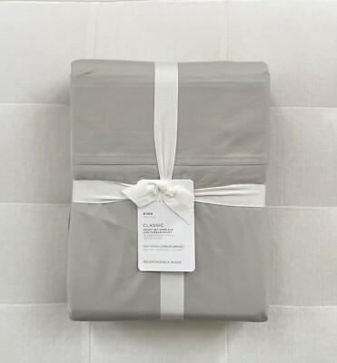 Pottery Barn 400 TC ORGANIC PERCALE Sheet Set ~King~ Gray Mist NWT-image