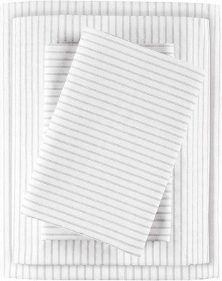 Madison Park Essentials 100% Cotton Sheets, Breathable&Soft Full, Grey Stripe -image