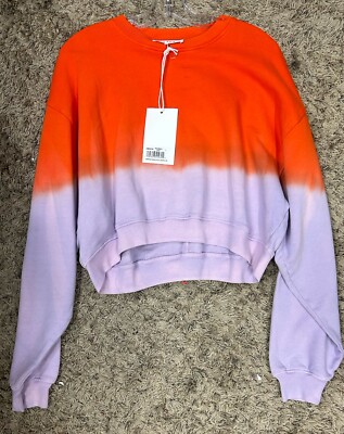 Frame Womens Size L Orange Purple Dip Dye Cropped Pullover Sweatshirt New (K4)-image