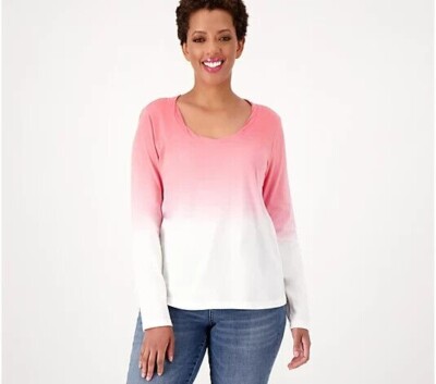~ NEW CANDACE CAMERON BURE THE OCEAN DIPPED LONG SLEEVE TOP POSEY LARGE L-image