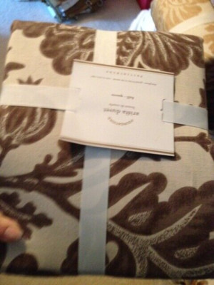 Pottery Barn Arista Bird Duvet Cover Espresso Brown Queen Pheasant New🦩-image