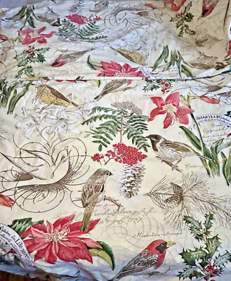 Rare! Retired! POTTERY BARN F/Queen Duvet Cover AMARYLLIS WINTER BIRDS & FOILAGE-image