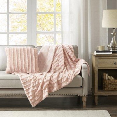 Madison Park Duke Luxury Long Faux Fur Throw Pink 50x60-image