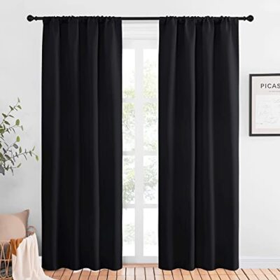 Living Room Blackout Shades All Season Rod Pocket Thermal Insulated Solid Blacko-image
