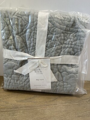 Pottery Barn Belgian Flax Linen Floral Stitch King Sham Smoke Gray-image