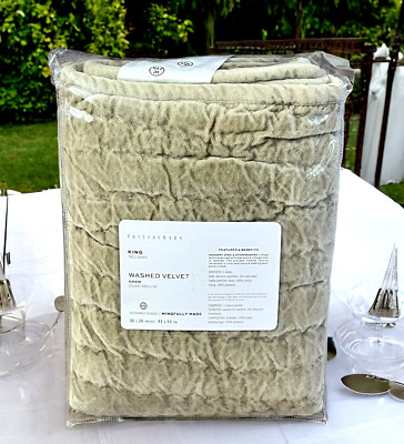 Pottery Barn Washed Velvet Handcrafted 1 KING SHAM - Taupe NEW-image
