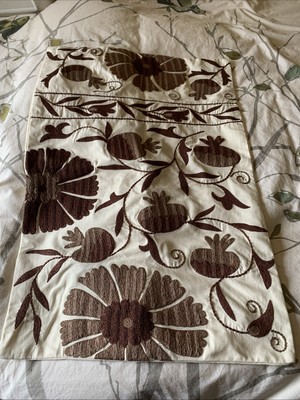 Pottery Barn Montrose Suzani  Brown Ivory Crewl Embroidered Pillow Sham Cover-image