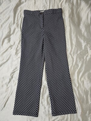 Max Studio Black White Diamond Patterned Mid Rise Straight Leg Pants Size 10-image