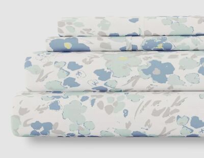 Ienjoy Home Blue Light Violets Microfiber 4-Piece Bed Sheet Set, Queen Size-image