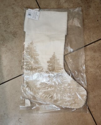 NEW Pottery Barn Conell Alpine tree Embroidered Christmas Stocking Rustic forest-image