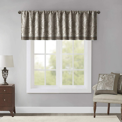 Madison Park Aubrey Jacquard Rod Pocket Valance , Classic Elegant Silk Paisley V-image