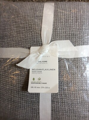 Pottery Barn Belgian Linen Waffle Weave King Duvet Cover Light Gray NWT-image