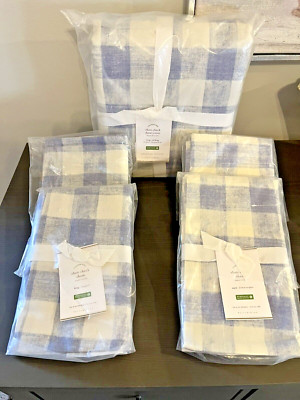 Pottery Barn Rhett Check Organic Percale 5 pc SET King Duvet Shams and Euro NEW-image